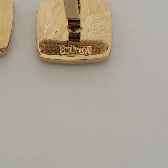 Burberry Cufflinks Set Gold Silver Tone Logo Vintage Square Hallmark Retro - Picture 5 of 7